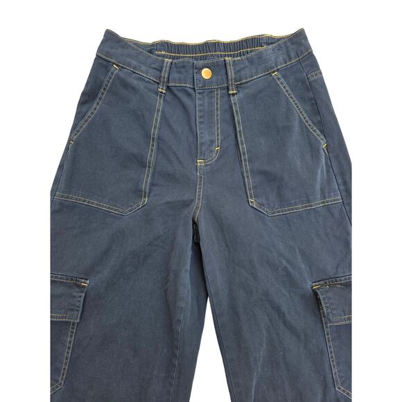 WILD FABLE Women's Dark Teal-Olive Stitching Cargo Jeans - Picture 2 of 5